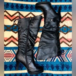 Faux Leather Knee High Lace-Up Boots